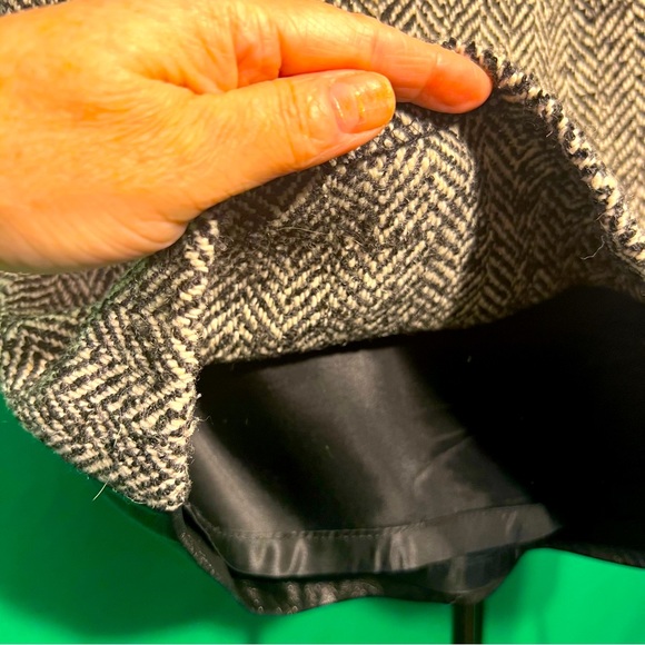 Size12 Wool/Leather Black/Grey Skirt Back Zipper Made in USA by Shelli Segal - Picture 4 of 11